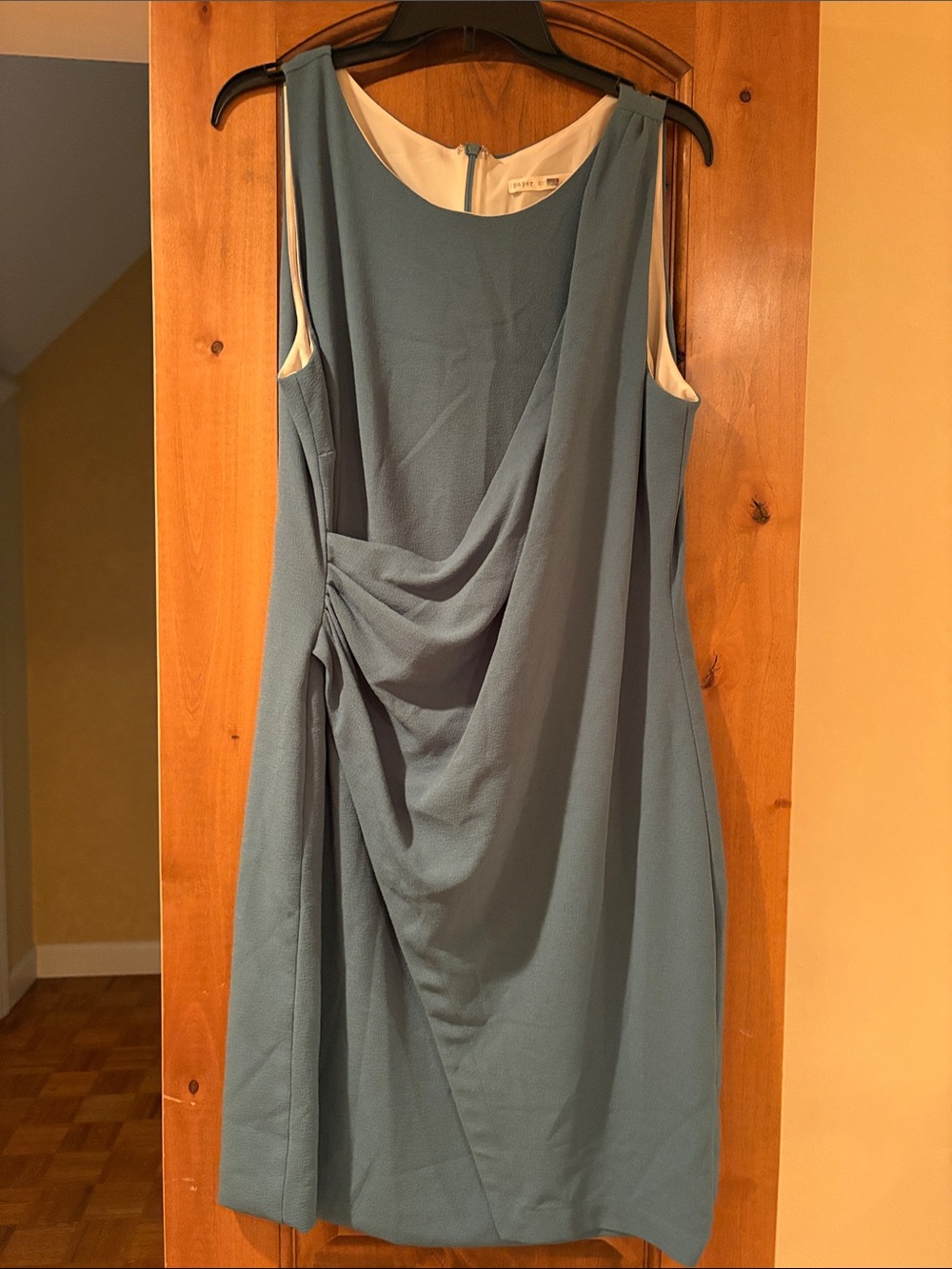 Paper Crane Slate Blue Draped Midi Dress